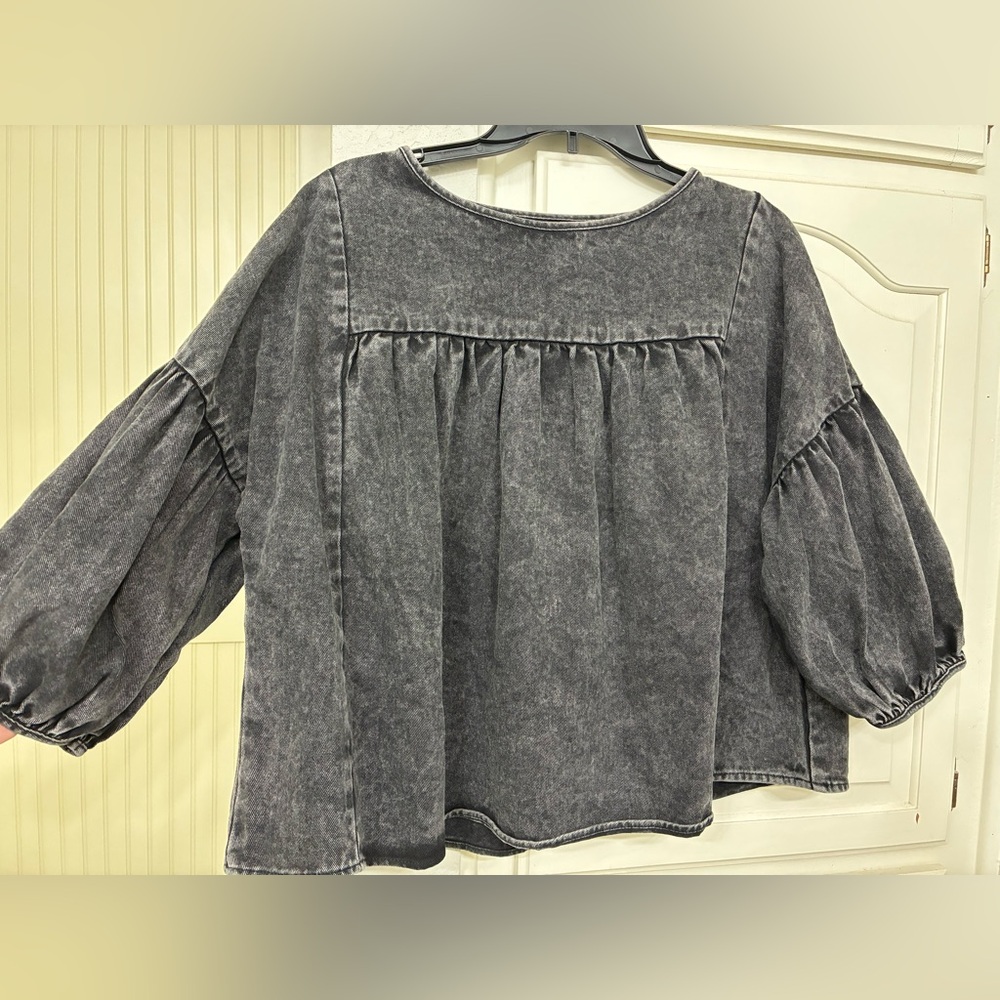 SHEIN Charcoal Denim Boho Top
